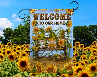 Welcome To Our Home Gnomes Garden Flag Png Sublimation Design, Sunflowers Gnomes Garden Flag Png, Gnomes Garden Flag Png, Digital Download