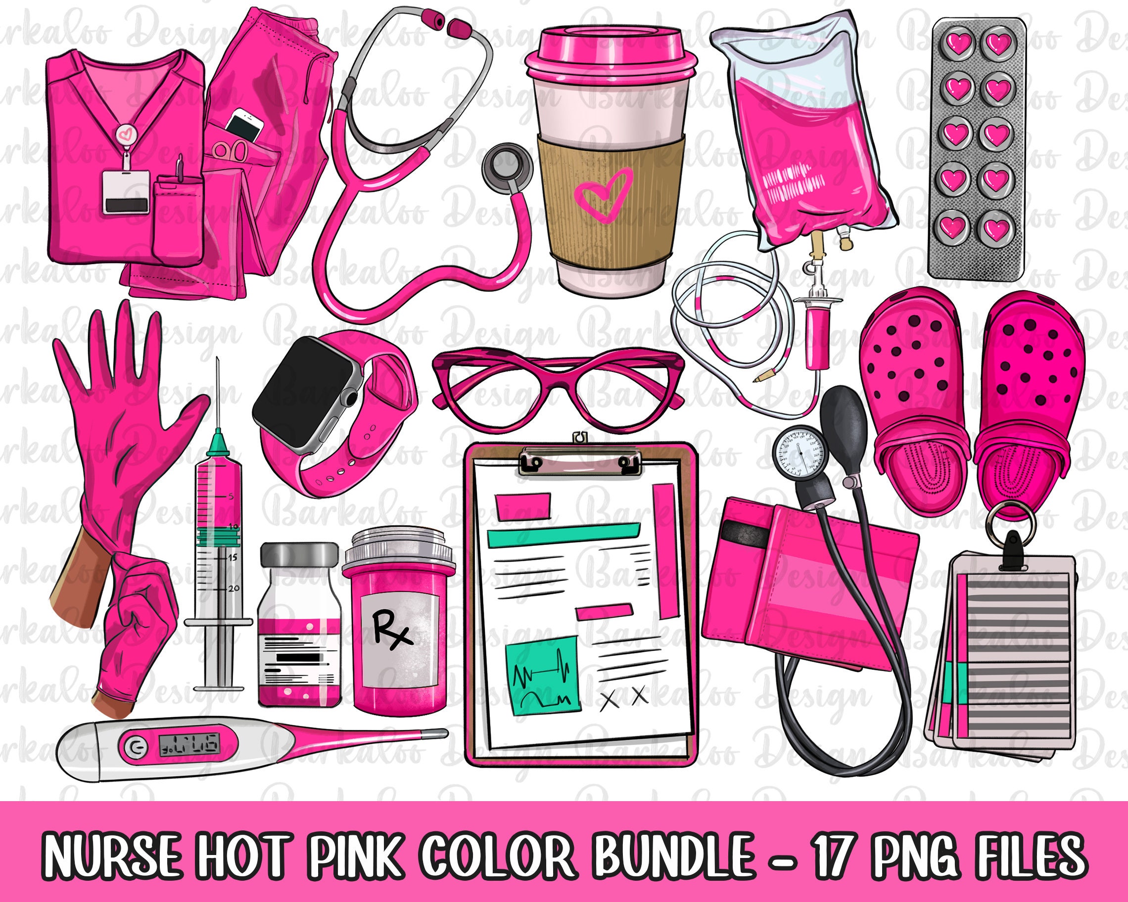 Hot Pink Color Nurse png clipart bundle, Nurse bundle png, Nurse clipart, Nurse life png, Nurse elements png, sublimate designs download