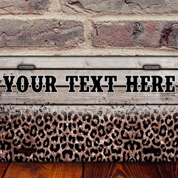 Personalized Glitter Leopard Wood Barn License Plate Sublimation Design, License Plate Png, Personalized Car License Plate Sublimation PNG