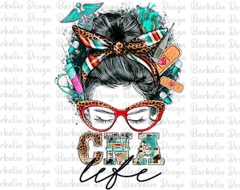 Western CNA Life Messy Bun Nurse Png Sublimation Design, Certified Nurse Assistant Png, Serape CNA Png,Nursing Png, Nurse Life Png Downloads