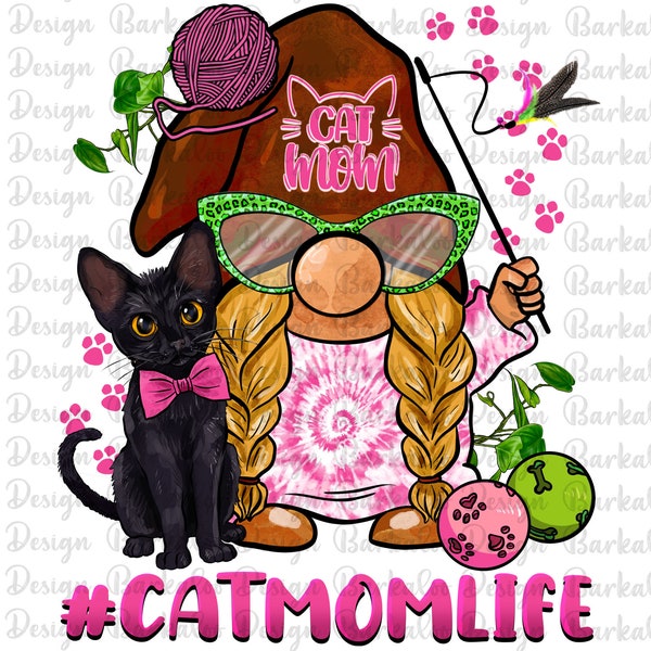 Cat Mom Life Gnome Png Sublimation Design, Hand Drawn Gnome Png, Gnome Clipart, Cat Mom Gnome Png, Cat Mom Life Png, Digital Download