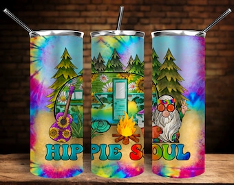 Tie Dye Hippie Soul Tumbler Png Sublimation Design, 20oz. Skinny Tumbler Png, Hippie Gnome Tumbler Png, Hippie Caravan Tumbler Png Downloads