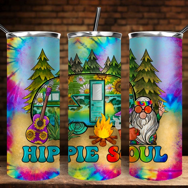 Tie Dye Hippie Soul Tumbler Png Sublimation Design, 20oz. Skinny Tumbler Png, Hippie Gnome Tumbler Png, Hippie Caravan Tumbler Png Downloads