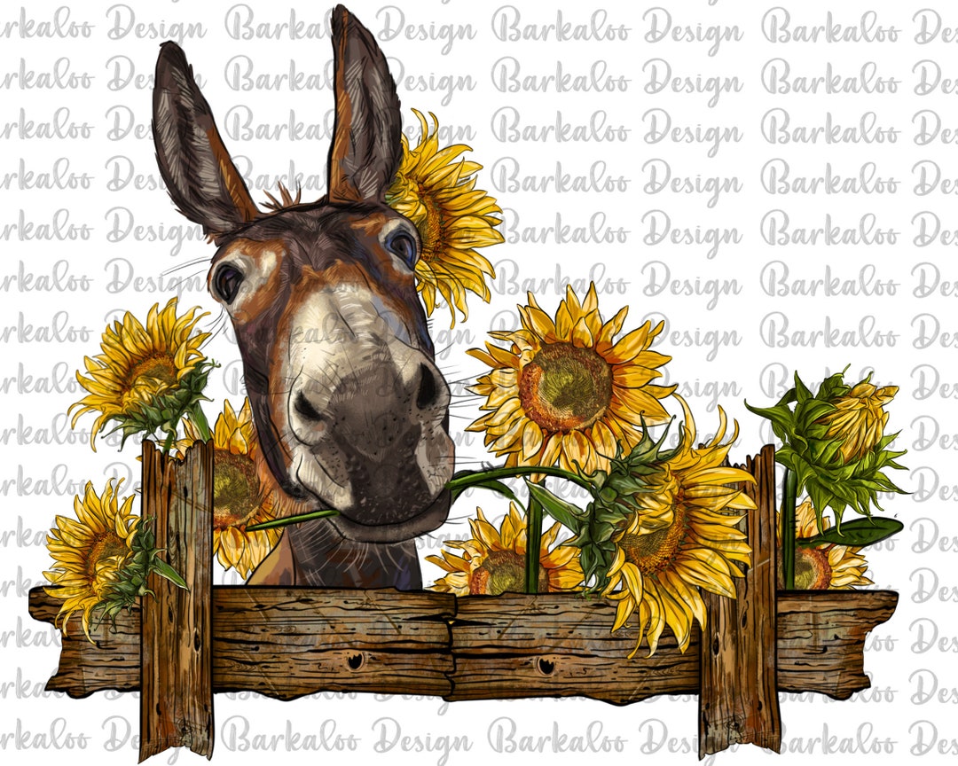 Donkey With Sunflowers Png Sublimation Design, Donkey Png, Farm Animals
