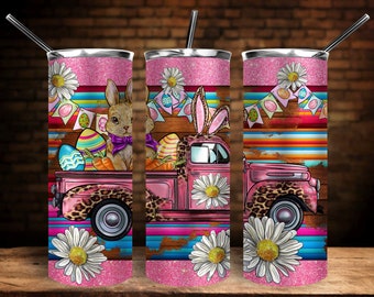 Easter Bunny And Eggs Truck Tumbler 20oz Skinny Tumbler PNG Sublimation Design, Easter Day Skinny Tumbler, Easter Day Tumbler Png Downloads