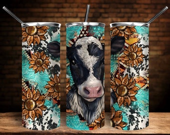 Azteken Sonnenblume Holstein Kalb 20 oz. Skinny Tumbler PNG Sublimation Design,Kalb Skinny Tumbler Png,Western Tumbler Png,Kuh Tumbler Png Downloads