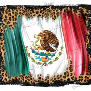May include: A digitally painted Mexican flag design with a distressed leopard print border. The flag features green, white, and red vertical stripes, with the Mexican coat of arms in the center. The design has a textured, brushstroke effect.