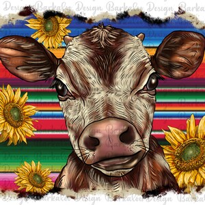 Serape Sunflowers Background Baby Calf PNG Sublimation Design, Baby Calf Png, Calf Png, Heifer Cow Png, Farm Animals Png, Digital Download