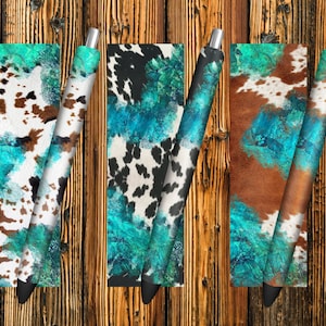 Cowhide Turquoise Pen Wraps Sublimation Design, Western Pen Wraps, Southwestern Pen Wraps, Epoxy Pen Wrap Digital Design,Pen Wrap Png Design