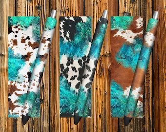 Cowhide Turquoise Pen Wraps Sublimation Design, Western Pen Wraps, Southwestern Pen Wraps, Epoxy Pen Wrap Digital Design,Pen Wrap Png Design