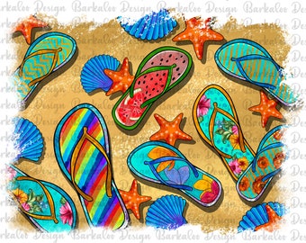 Sandy Flip Flops Background Png Sublimation Design, Flip Flops Background Png, Flip Flops In The Beach Background Png, Digital Download