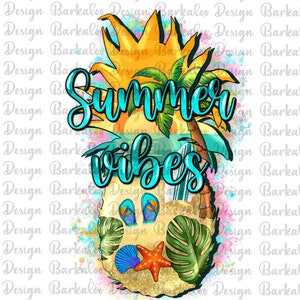 Summer Vibes Pineapple Beach Png Sublimation Design, Summer Vibes Png, Pineapple Png, Beach Png, Pineapple Clipart, Digital Download