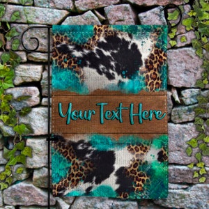 Turquoise Cowhide Leopard Wood Welcome Garden Flag Sublimation Design,Western Welcome Garden Flag,Cowhide Print Garden Flag,Digital Download