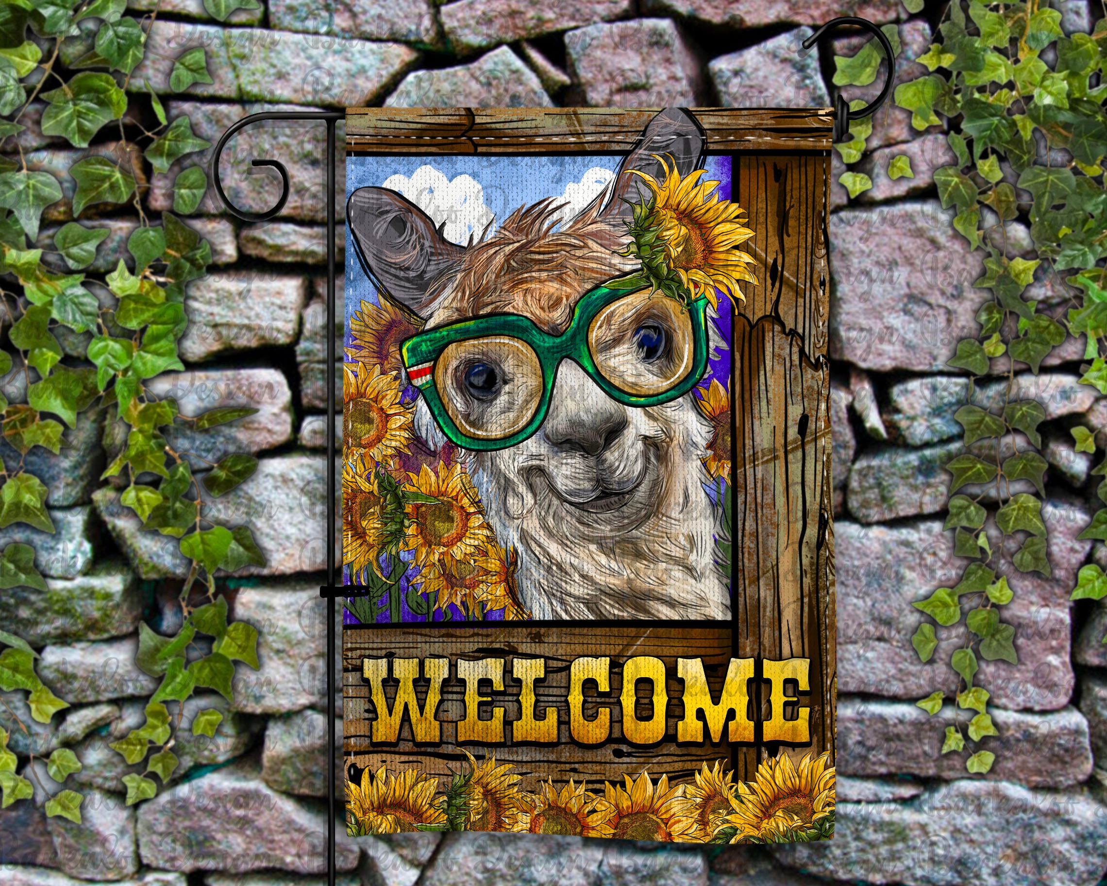 Alpaca With Sunflowers Garden Flag Png Sublimation Design, Alpaca Garden Flag Png, Cute Alpaca Garden Flag Png, Digital Download