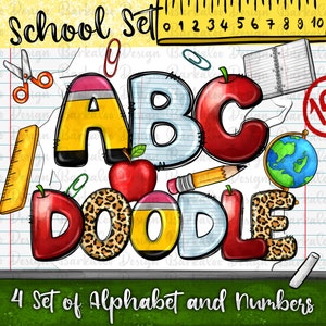 Paquete de archivos png del alfabeto escolar, letras de garabatos escolares png, letras escolares png, regreso a la escuela png, descarga de diseños sublimados