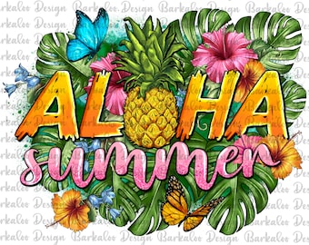 Ananas Aloha Sommer mit tropischen Blättern Png Sublimation Design, Aloha Sommer Png, Aloha Tropische Blätter Png, Aloha Png Downloads