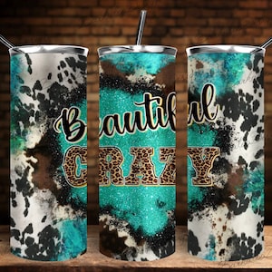 Western Beautiful Crazy Tumbler Png Diseño de sublimación, Turquesa 20 oz. Skinny Tumbler, Cowhide Skinny Tumbler, Western Design Png Descargas