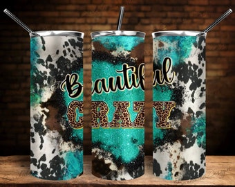 Western Beautiful Crazy Tumbler Png Sublimation Design, Turquoise 20 oz. Skinny Tumbler, Cowhide Skinny Tumbler, Western Design Png Téléchargements