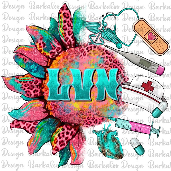 Western Sunflower Licensed Vocational Nurse Png Sublimation Design, Leopard LVN Png, Leopard LVN Png, Medical Instruments Png Downloads