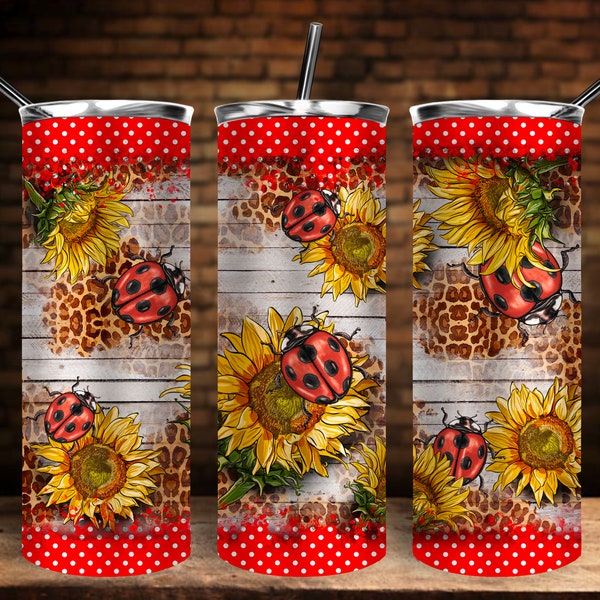 Western Ladybug Sunflower Tumbler Png Sublimation Design,20oz. Skinny Tumbler Png,Leopard Sunflower Ladybug Tumbler Png, Digital Download