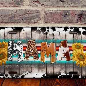 Western Cowhide Serape Sunflower Mama License Plate Sublimation Design, Mom License Plate, License Plate Sublimation Png, License Plate Png