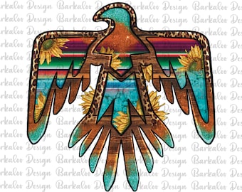 Western Thunderbird With Sunflowers PNG Sublimation Design, Serape Leopard Thunderbird Png, Sunflower Thunderbird Png, Digital Download