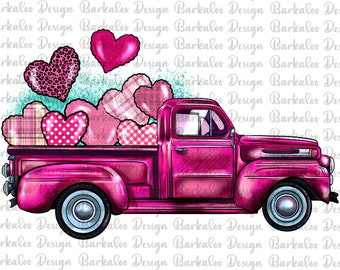Loads Of Love Valentines Day Retro Pink Truck Sublimation Design, Valentine's Day Png, Loads of love Png, Valentine Pink Truck Png Downloads