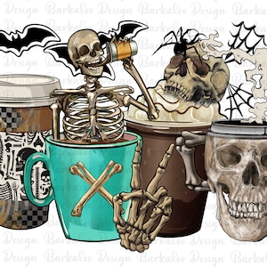 Skeleton coffee cups png sublimation design download, coffee love png, skeleton png, skeleton coffee png, sublimate designs download