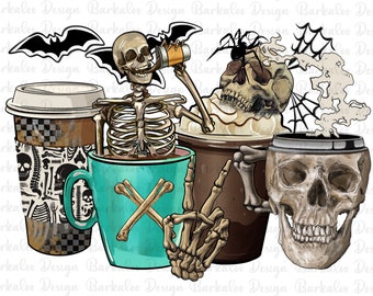 Skeleton coffee cups png sublimation design download, coffee love png, skeleton png, skeleton coffee png, sublimate designs download