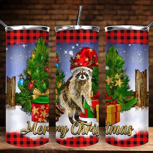 Merry Christmas Raccoon Tumbler Png Sublimation Design, 20oz Skinny Tumbler Png, Merry Christmas Png, Raccoon Tumbler Png, Digital Download