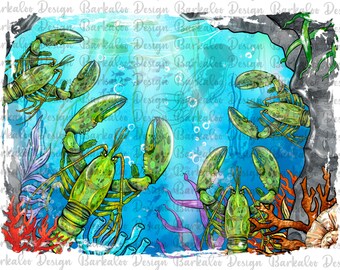 Lobster Background Png Sublimation Design, Green Labsters Background Png, Lobsters Under The Sea Background Png Downloads
