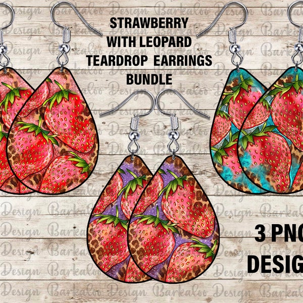 Strawberry Teardrop Earrings Png Sublimation Design Bundle, Leopard Teardrop Earrings Png, Strawberry Earrings Png Downloads,Turquoise Png