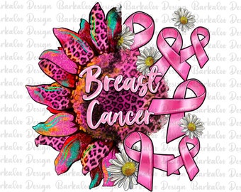 Breast Cancer Sunflower Png Sublimation Design, Cancer Awareness Png, Cancer Ribbon Png, Breast Cancer Png, Cancer Sunflower Png, Download