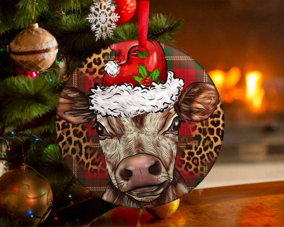 Calf With Santa Hat Ornament PNG Calf Round Earrings Baby - Etsy
