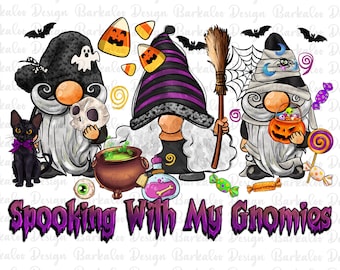 Spooking with my gnomes png sublimation design download, Happy Halloween png, Halloween png, cute gnomes png, sublimate designs download