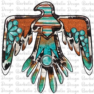 Western Thunderbird With Gemstone PNG Sublimation Design, Serape Cowhide Thunderbird Png, Gemstone Thunderbird Png, Digital Download