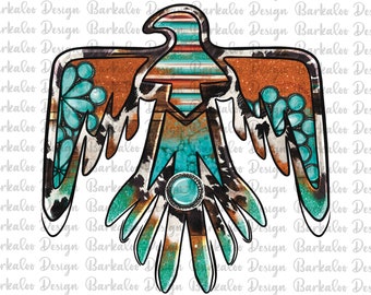 Western Thunderbird With Gemstone PNG Sublimation Design, Serape Cowhide Thunderbird Png, Gemstone Thunderbird Png, Digital Download