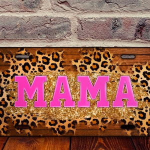 Western Leopard Wood Barn Glitter Mama License Plate Sublimation Design, Mom License Plate, License Plate Sublimation Png, License Plate Png