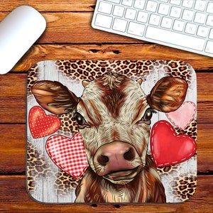 Calf Mouse Pad Png, Sublimation Design, Calf Png, Heifer Mouse Pad,Valentines Day Mouse Pad PNG,Leopard Heart Heifer Mouse Pad Png Downloads