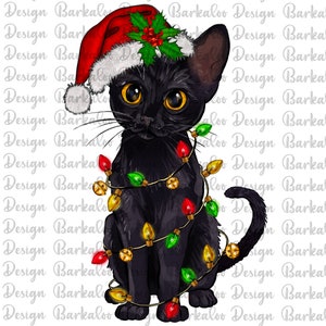 クリスマス黒猫Png昇華デザイン、メリークリスマスPng、クリスマス動物Png、黒猫Png、クリスマス猫Png、デジタルダウンロード