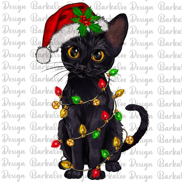 Christmas Black Cat Png Sublimation Design, Merry Christmas Png, Christmas Animal Png, Black Cat Png, Christmas Cat Png, Digital Download