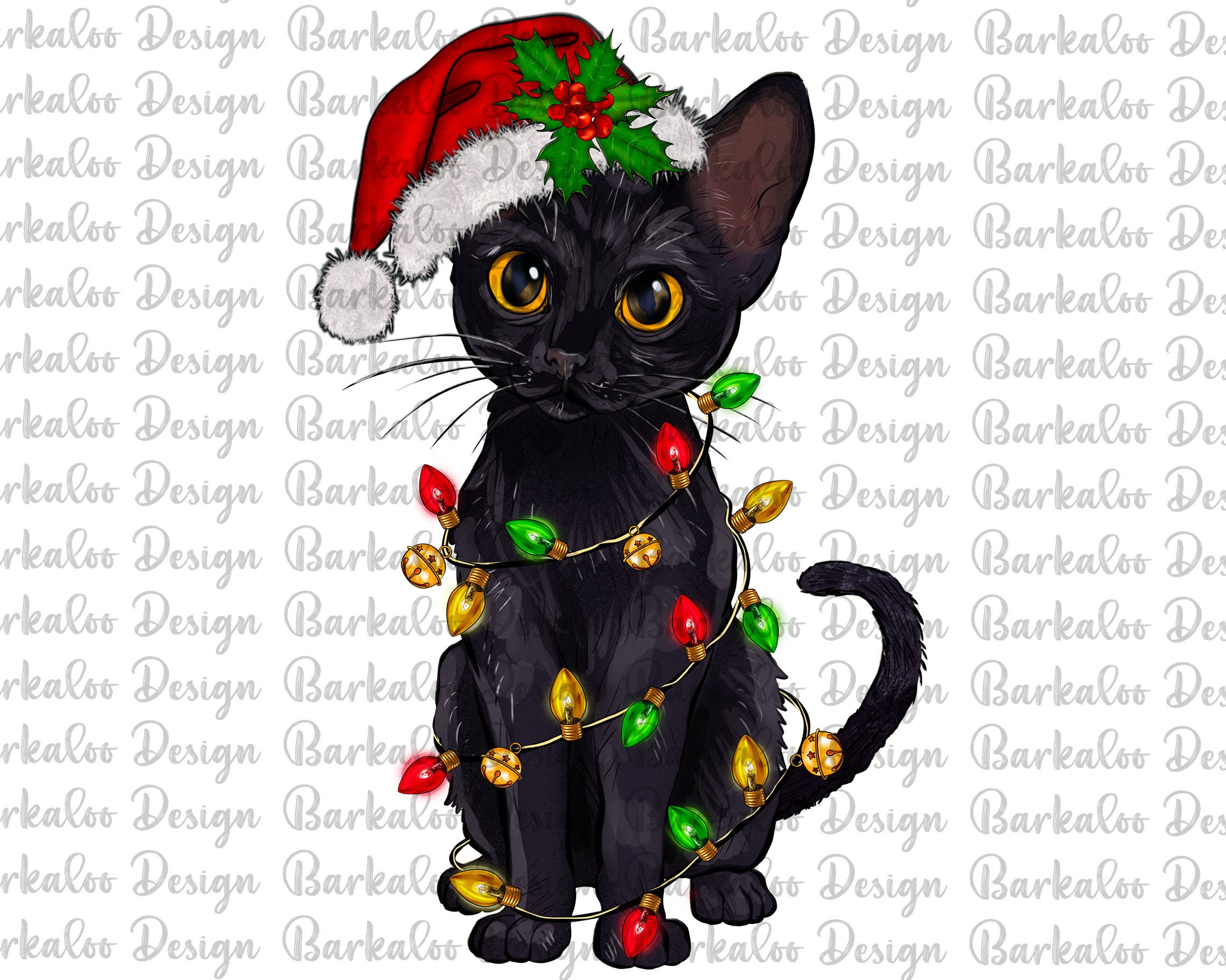 Black cat with christmas lights discount