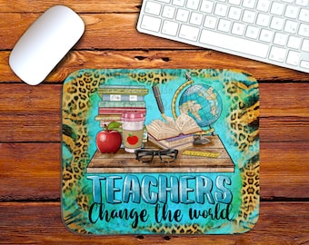 Teachers Change The World Mouse Pad Png Sublimation Design, Teachers&#39; Day Mouse Pad Png,Teacher School Books Png,Apple Teacher Png Downloads