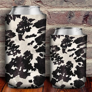 Black And White Cowhide Can Cooler Png Sublimation Design, Western Can Holder, 12 oz. Can Cooler Template, Cowhide Can Cooler PNG Downloads