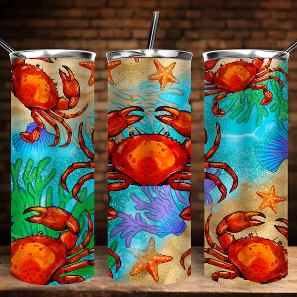 Crab Tumbler Png Sublimation Design, Starfish And Clam Shell Tumbler Png, Undersea Tumbler Png,Sea Creatures Png,Ocean Tumbler Png Downloads