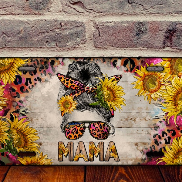 Messy Bun Mama With Sunflowers License Plate Png, Mother's Day Png, Western Mama Png, Mama Png, Mama License Plate Png, Digital Download