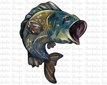 Largemouth Bass Png Sublimation Design, Bass Png, Fish Clipart, Bass Jumping Png, Hand Drawn Fish Png, Printable Fish Png, Digital Download
