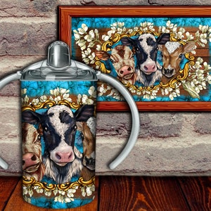 Western 3 Baby Cow Sippy Cup Tumbler Png Sublimation Design,12oz Sippy Cups Tumbler Png, Floral Cows Sippy Cup Tumbler Png Downloads