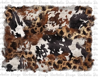 Peaux de vache brun noir et fond léopard Png Sublimation Design, cowhide Leopard Png, cowhide background Png, Western Design Png Téléchargements
