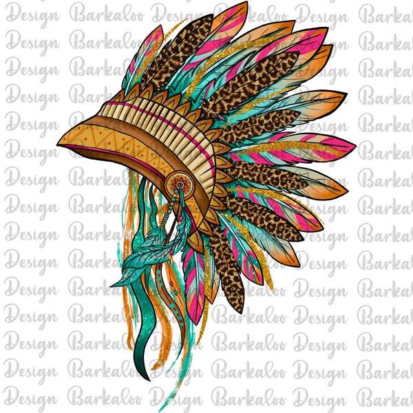 Western Indian Headdress Png Sublimation Design, Indian Headdress Png, Indian Feather Png, Native American Png, Digital Download